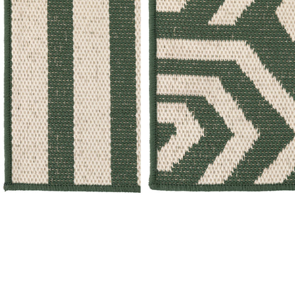 Vloerkleed Buiten Strepen + Spiralen Polypropyleen Donkergroen/Wit Assortiment Van 2