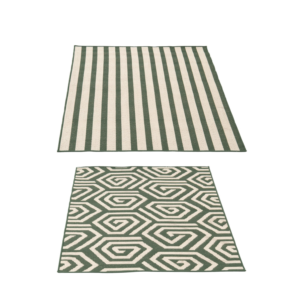 Outdoor-Teppich Streifen + Spiralen Polypropylen Dunkelgrün/Weiß 2er-Set J-Line
