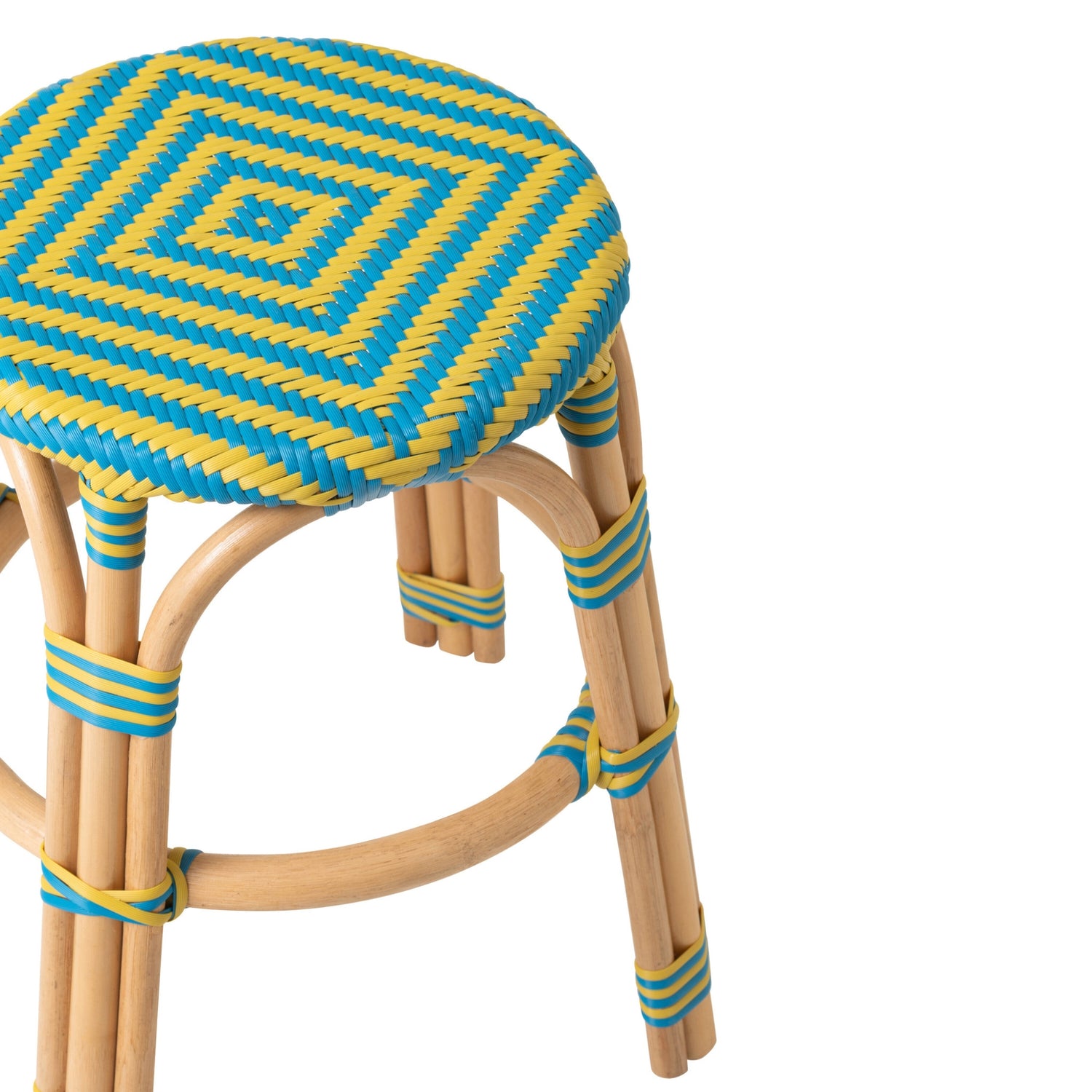 Outdoor Kruk Geo Rond Rotan Geel/Azuurblauw J-Line