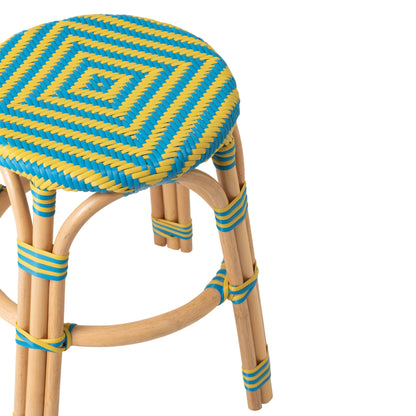 Outdoor Kruk Geo Rond Rotan Geel/Azuurblauw J-Line