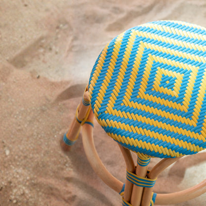 Outdoor Kruk Geo Rond Rotan Geel/Azuurblauw J-Line