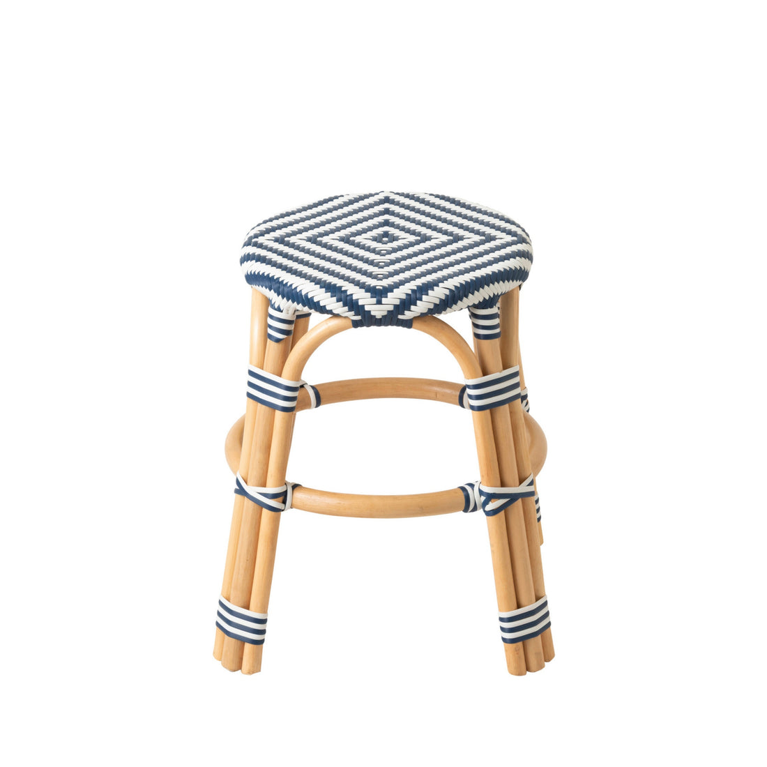 Outdoor Kruk Geo Rond Rotan Blauw/Wit J-Line