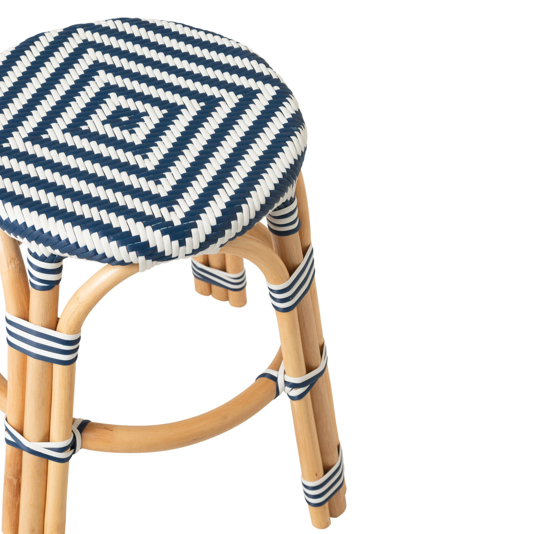 Outdoor Kruk Geo Rond Rotan Blauw/Wit J-Line