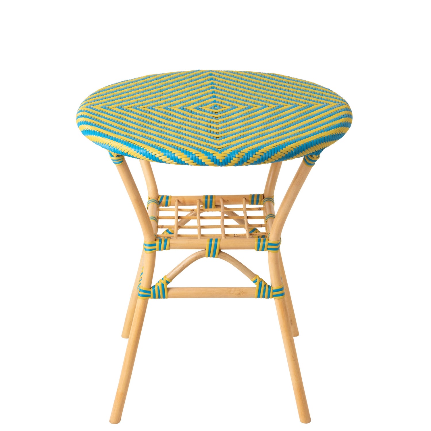 Outdoor Eettafel Geo Rond Rotan Geel/Azuurblauw J-Line