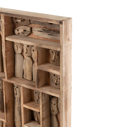 Muurdecoratie Familie Masks Vakjes Gerecycleerd Hout Naturel Large J-Line