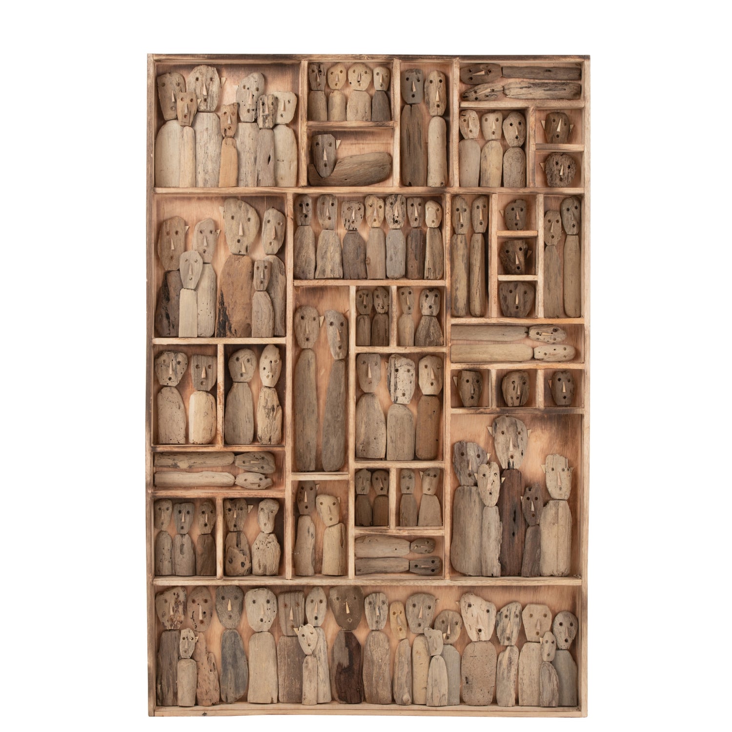 Muurdecoratie Familie Masks Vakjes Gerecycleerd Hout Naturel Large J-Line