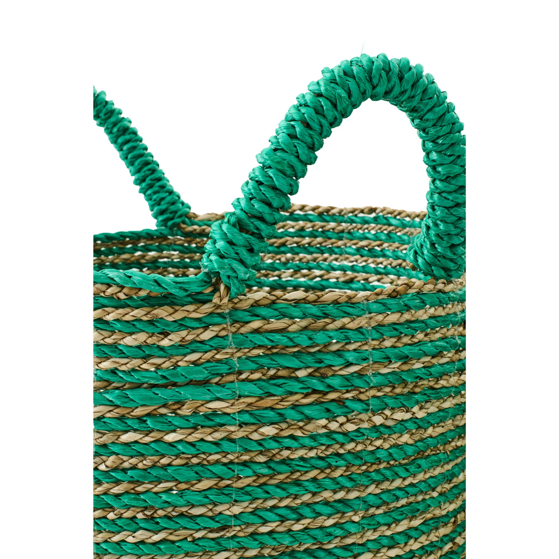 Set Van 3 Mand Gestreept Raffia Donkergroen/Naturel J-Line