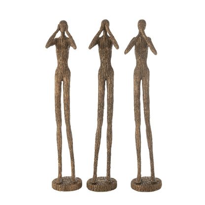 Figuur Horen/Zien/Zwijgen Resine Bruin/Goud Set Van 3 J-Line