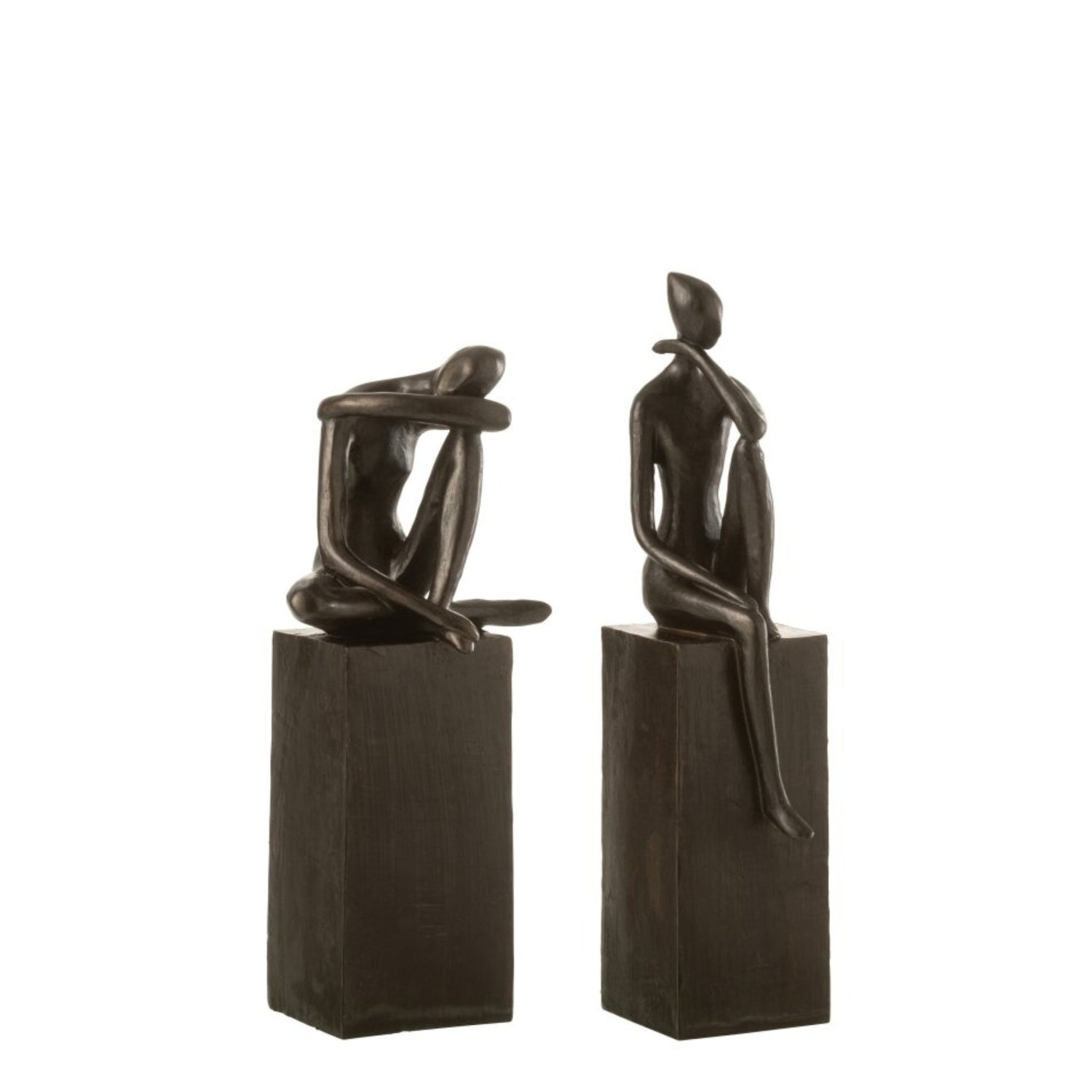 Figuur Op Sokkel Poly Donkerbruin Set van 2