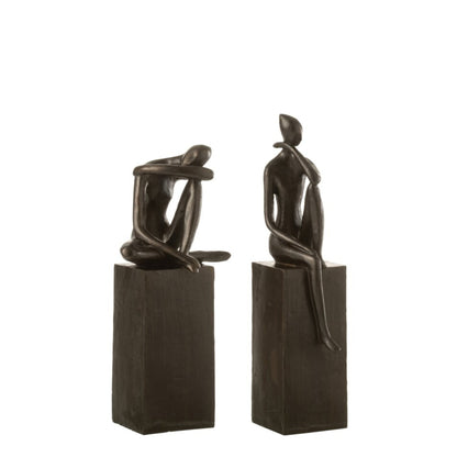 Figuur Op Sokkel Poly Donkerbruin Set van 2