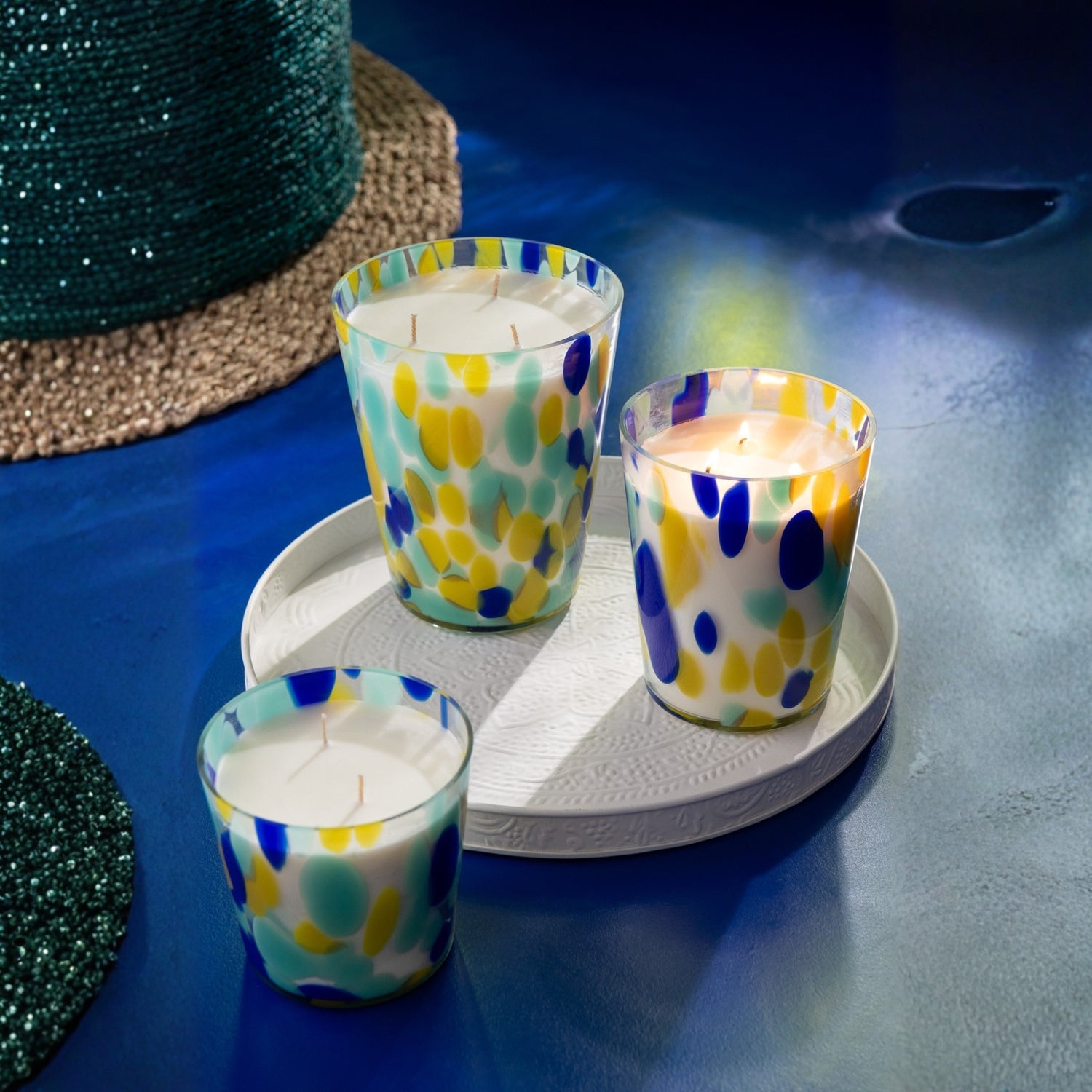 Geurkaars Noa Blauw/Geel Medium - 68uur