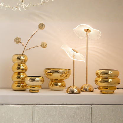 Windlicht Op Voet Afgerond Glas Goud J-Line