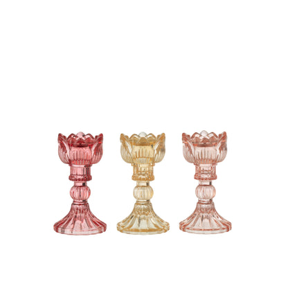 Kandelaar Roos Warm Glas Mix Set van 3 J-Line
