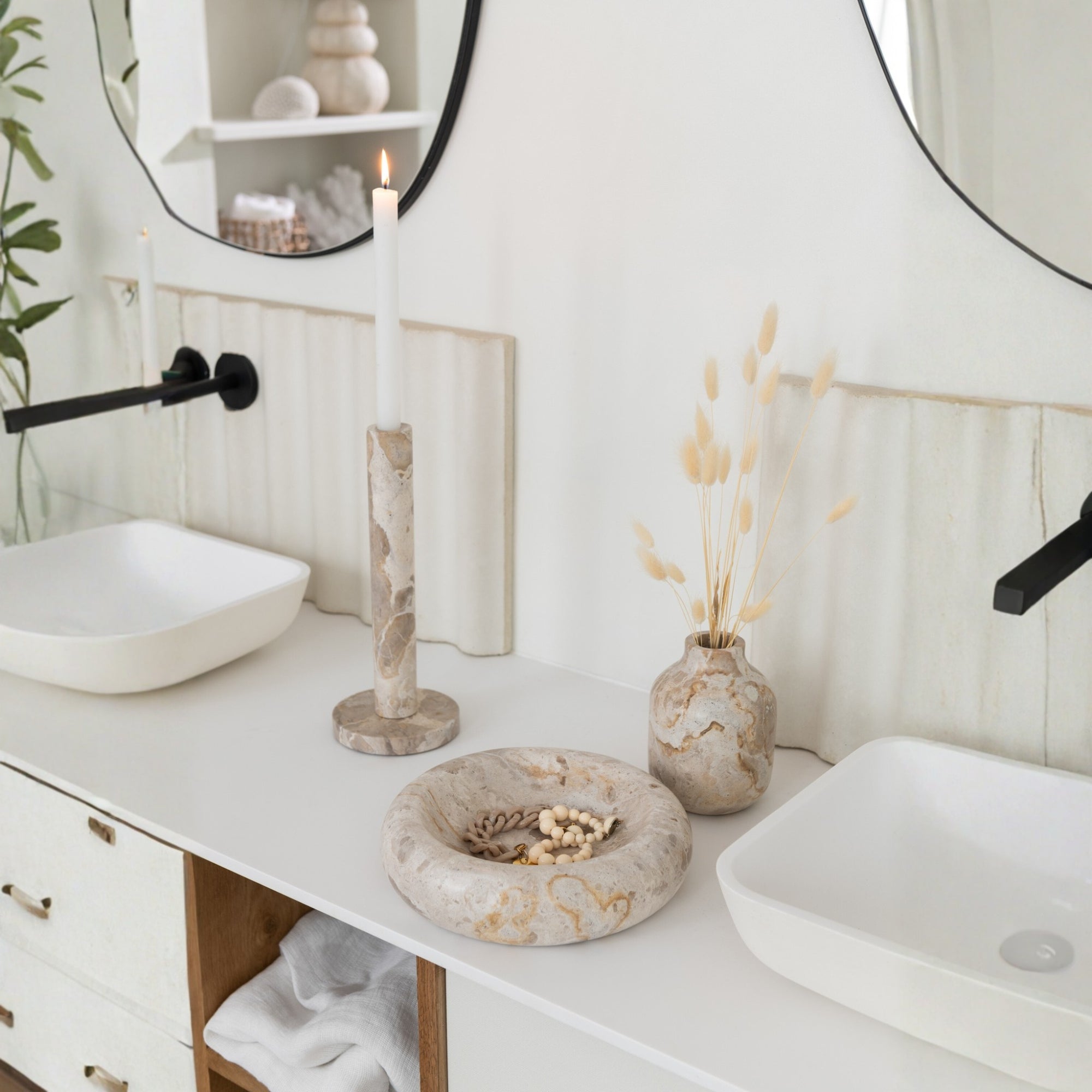 Kaarshouder Marmer Beige Set van 3 J-Line