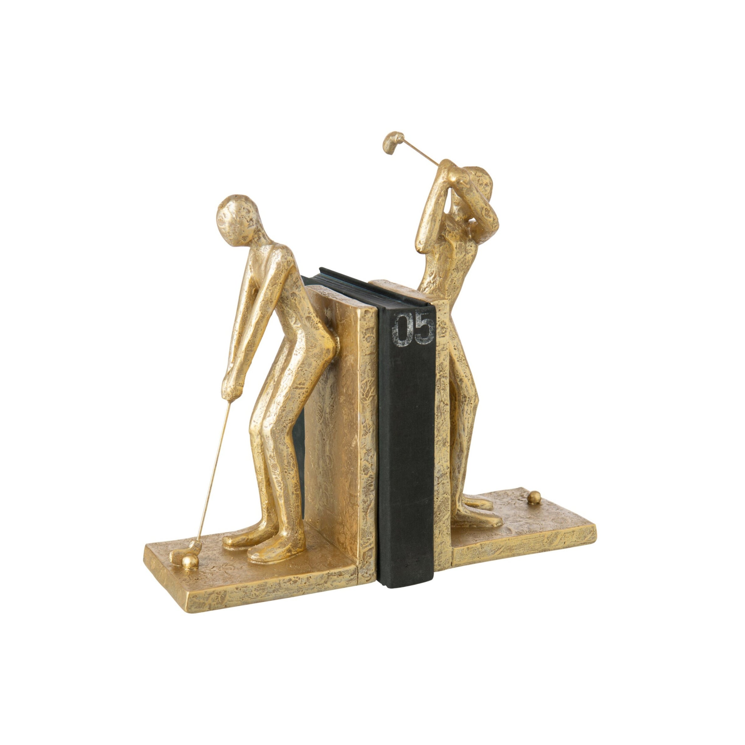 Set Van 2 Boekensteun Golfer Hars Goud J-Line