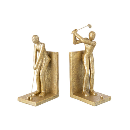 Set Van 2 Boekensteun Golfer Hars Goud J-Line