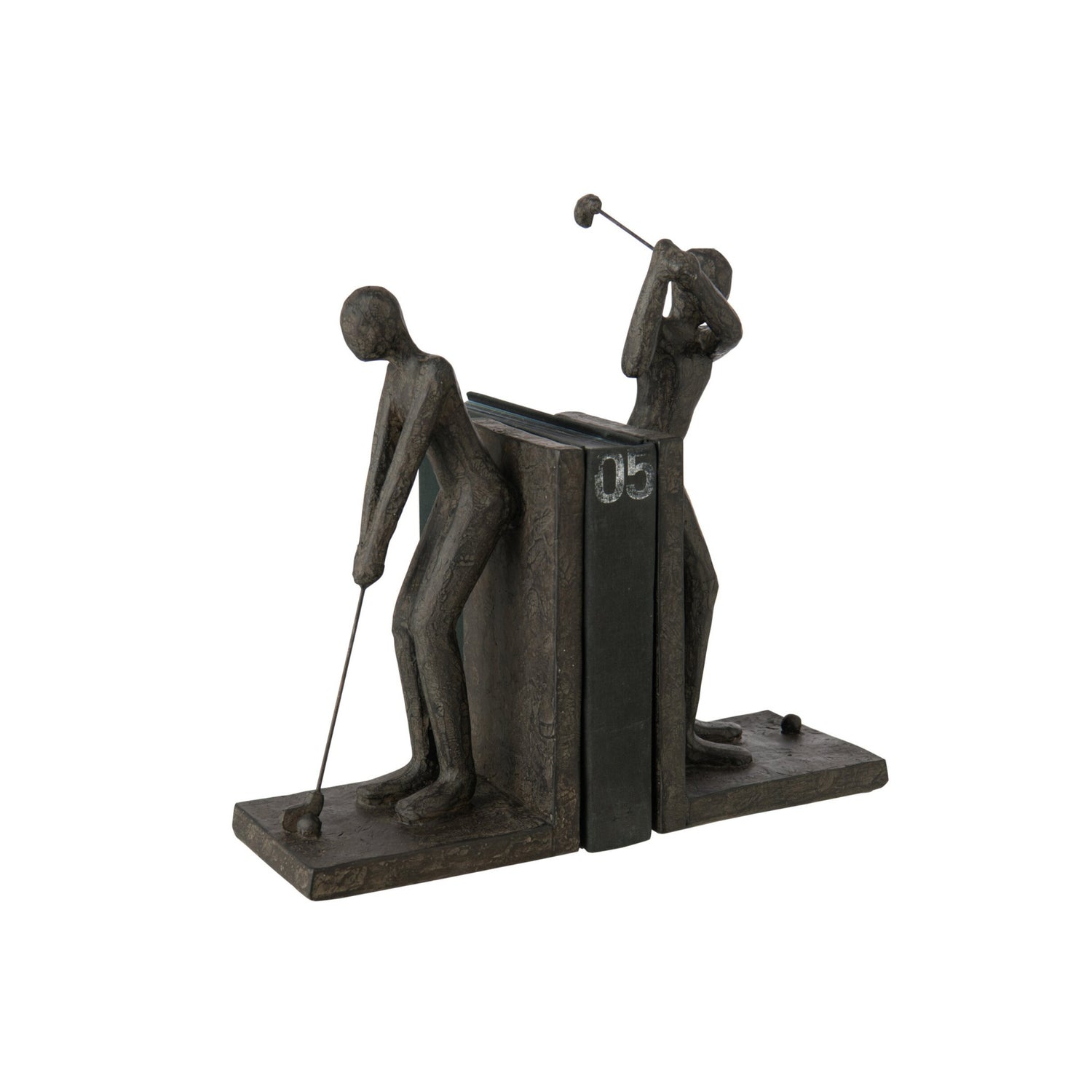 Set Van 2 Boekensteun Golfer Hars Zwart J-Line