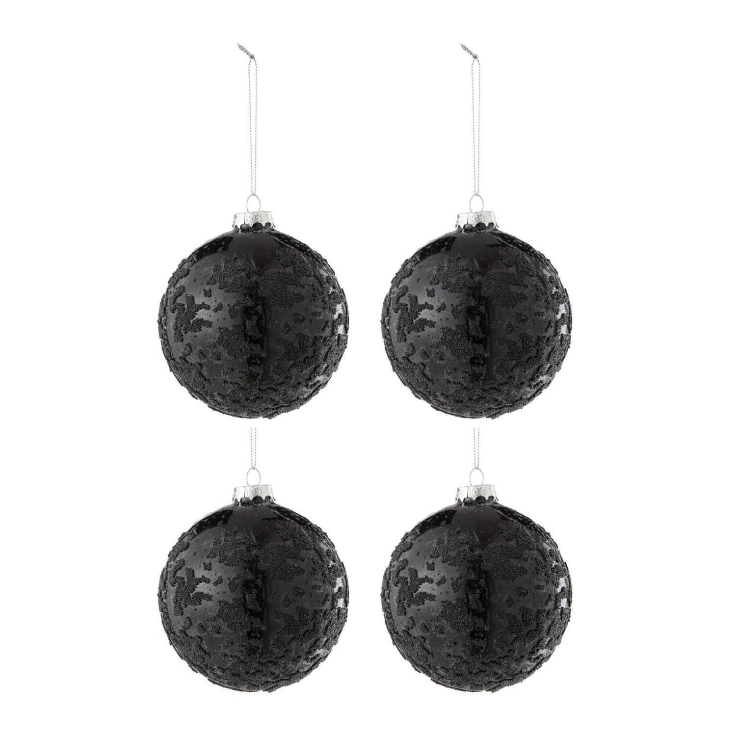 Doos Van 4 Kerstbal Parels Glas Zwart J-Line