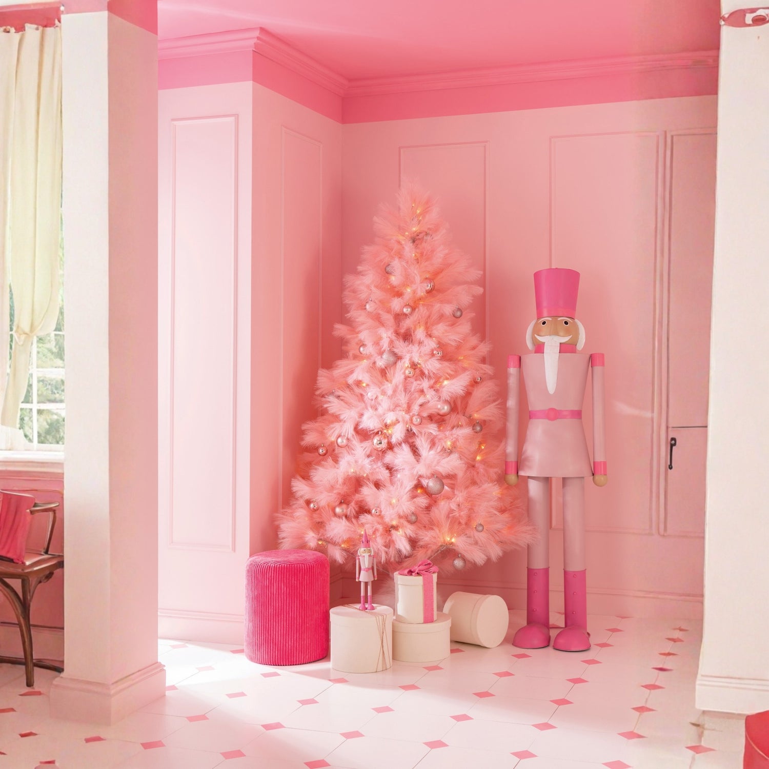 Notenkraker Snor Metaal Roze Medium H158cm J-Line