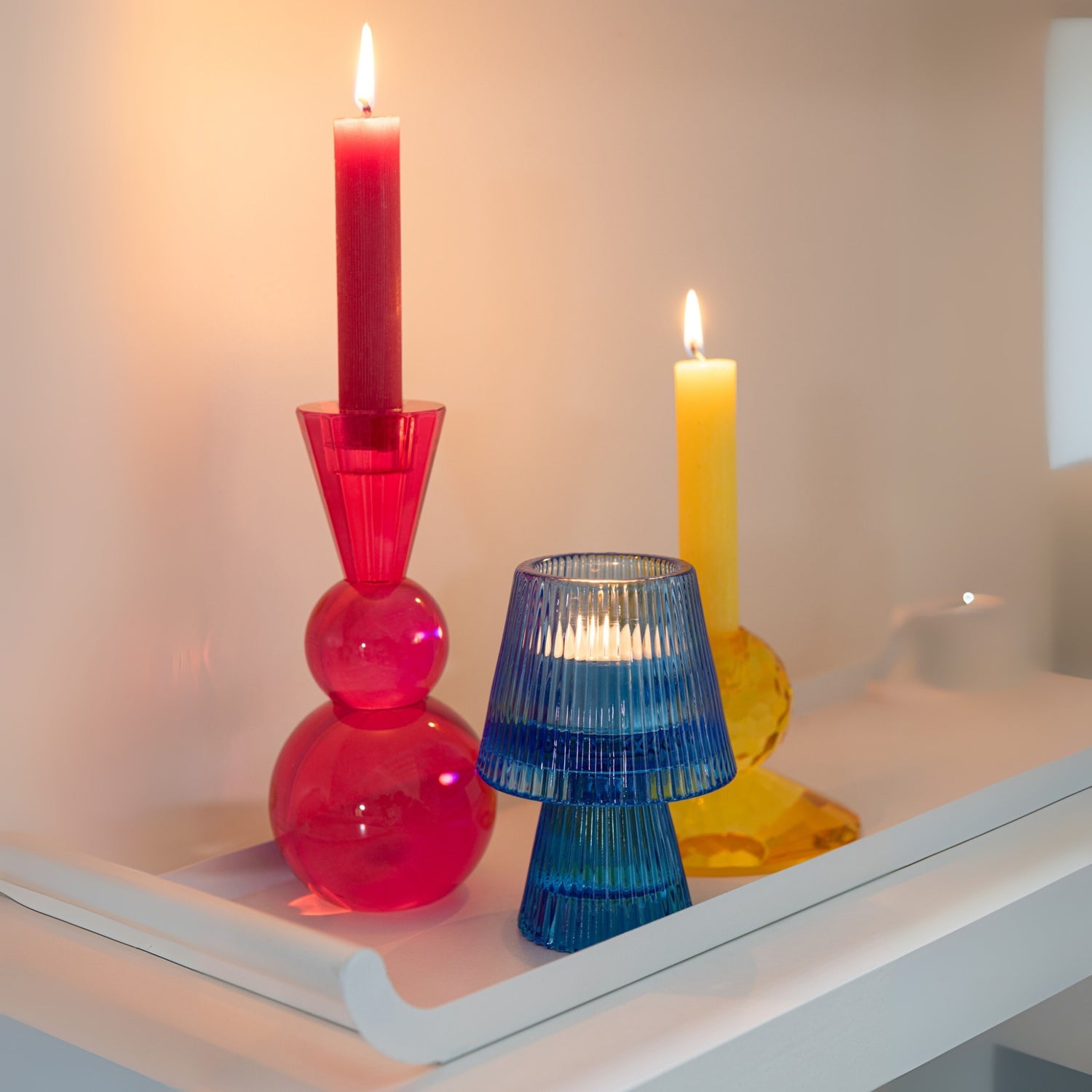 Kerzenständer Kugel Glas Gelb/Orange Satz von 3 J-Line