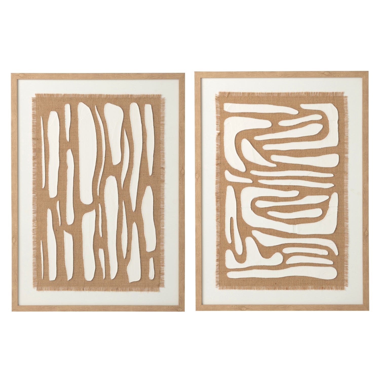 Schilderij Gestreept Mdf Wit/Naturel Set van 2 J-Line