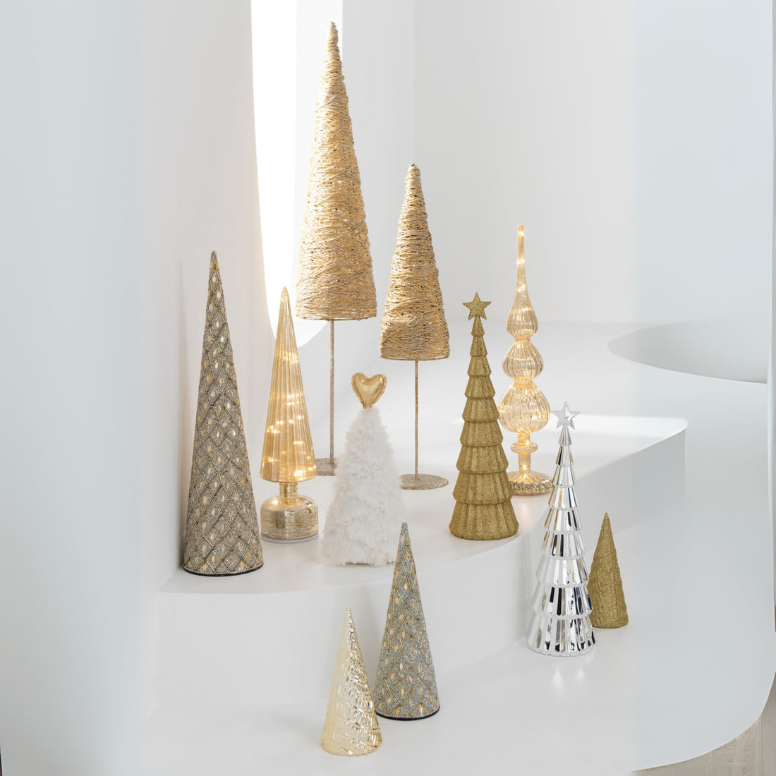 Kegel Ijzer/Kralen Wit/Goudkleurig Set van 3