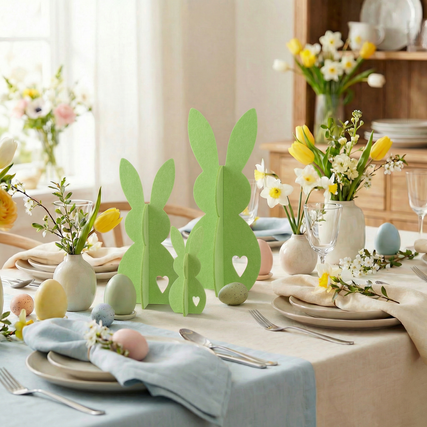 Paasdecoratie Groen Konijn Vilt Set van 3 J-Line
