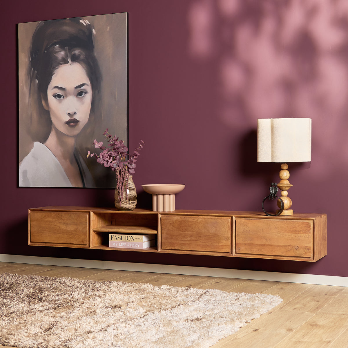 Zwevend TV-meubel Ambiance Mangohout Naturel 120cm Starfurn