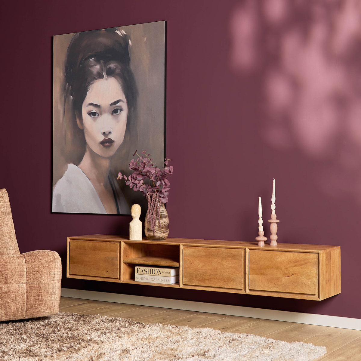 Zwevend TV-meubel Ambiance Mangohout Naturel 200cm Starfurn