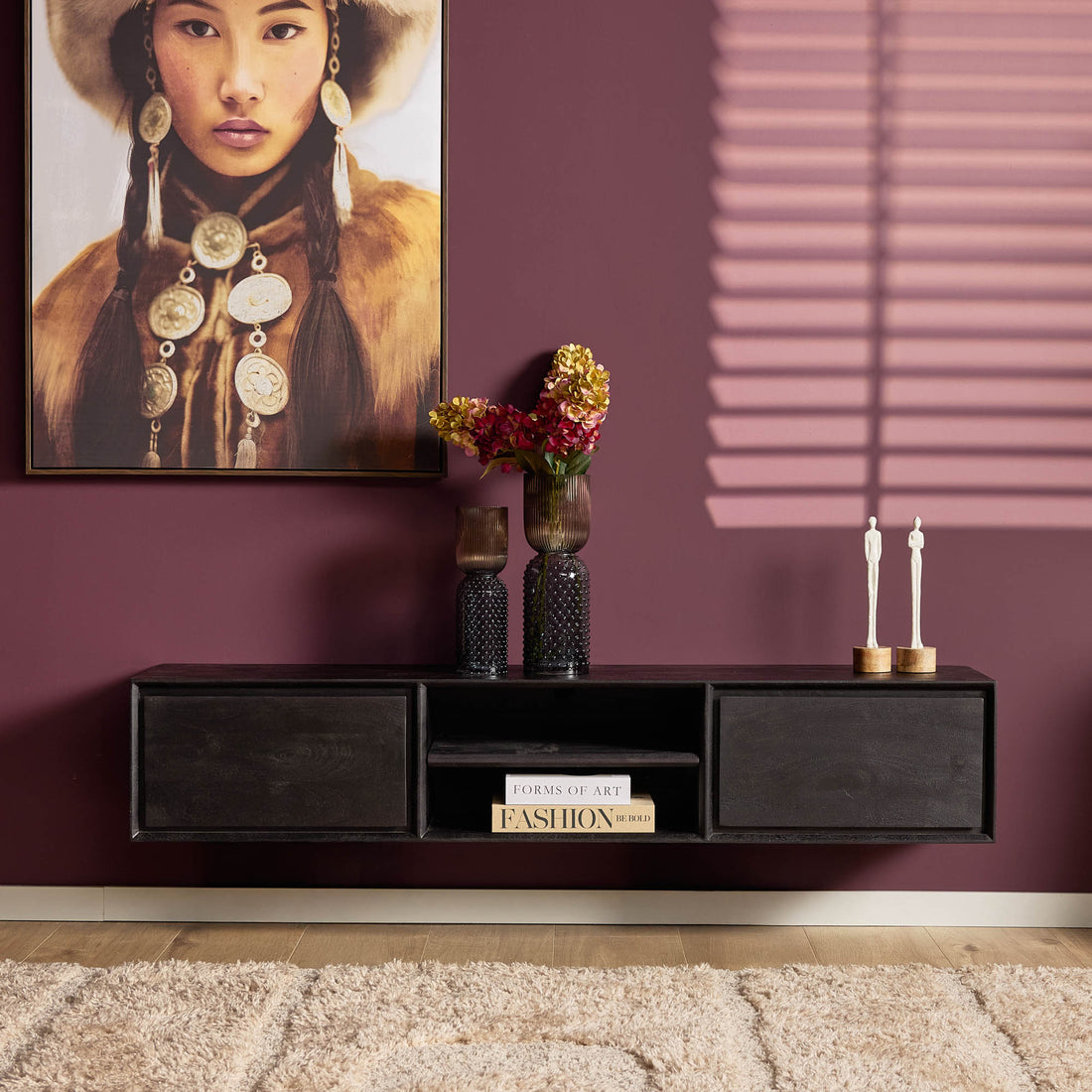 Zwevend TV-meubel Ambiance Mangohout Zwart 160cm Starfurn