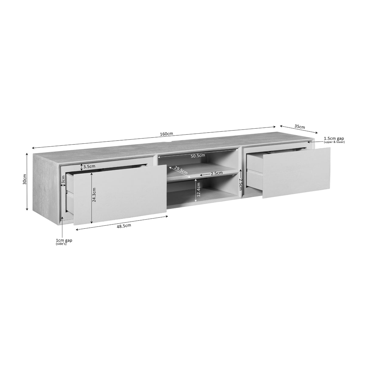 Zwevend TV-meubel Ambiance Mangohout Zwart 160cm Starfurn