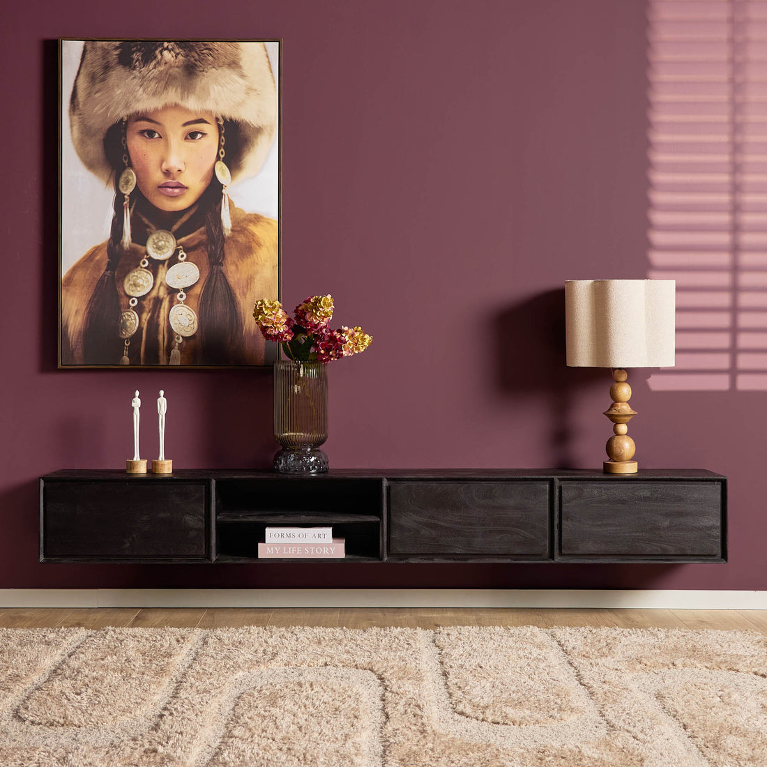 Zwevend TV-meubel Ambiance Mangohout Zwart 240cm Starfurn