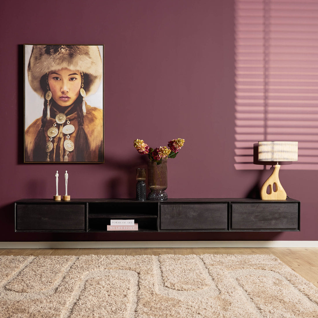 Zwevend TV-meubel Ambiance Mangohout Zwart 280cm Starfurn