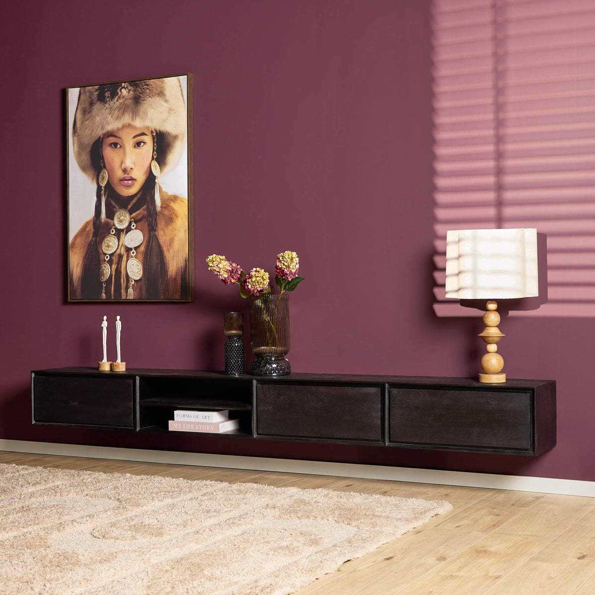 Zwevend TV-meubel Ambiance Mangohout Zwart 280cm Starfurn