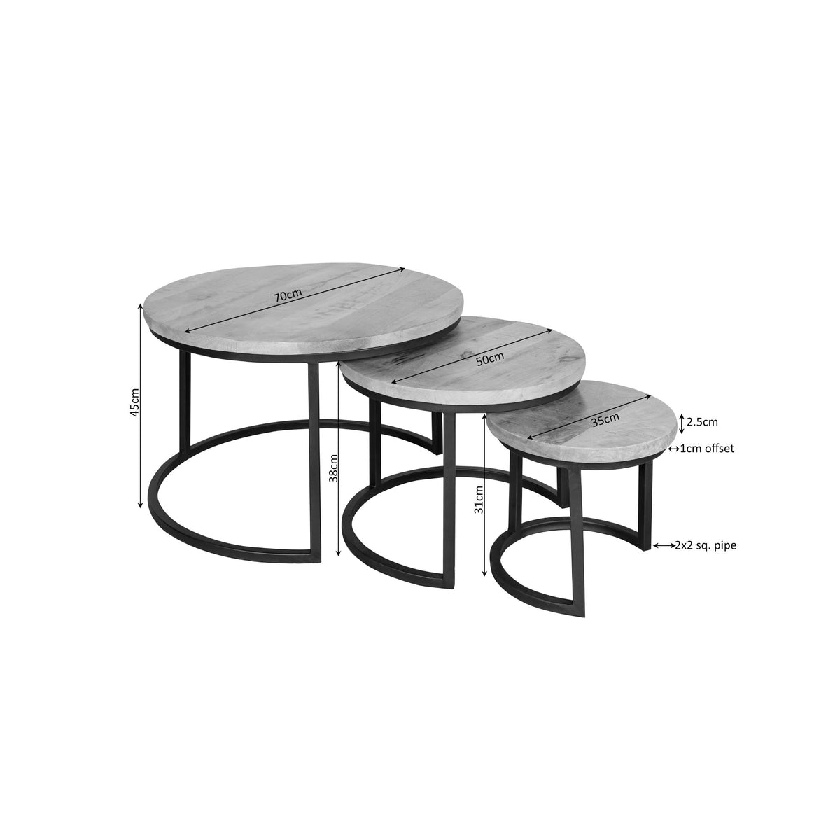 Salontafels Madison Mangohout Zand Set van 3 Starfurn
