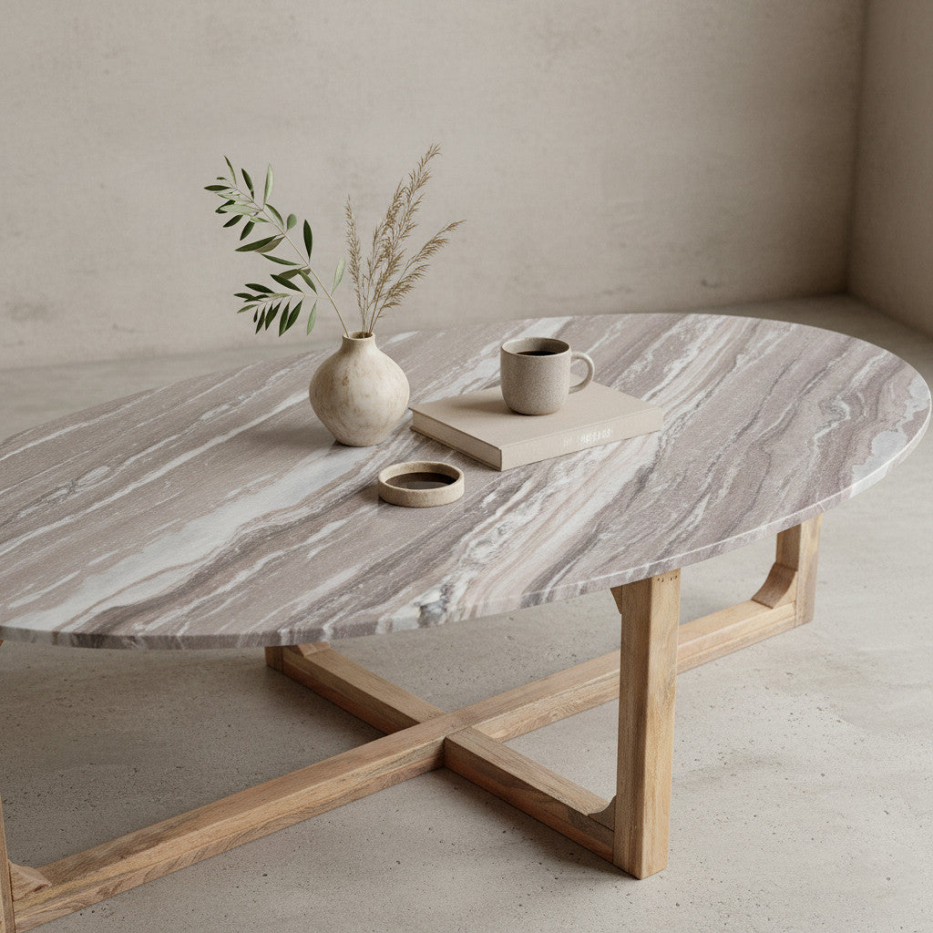Salontafel Marmer Fantasy Ovaal Bruin Raw Materials