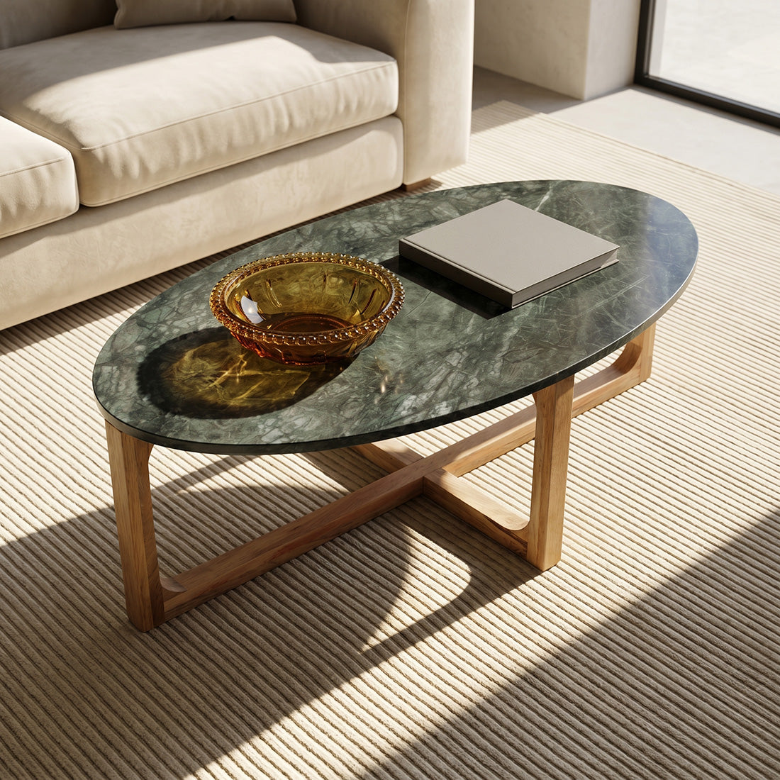 Salontafel Marmer Ovaal Groen Raw Materials