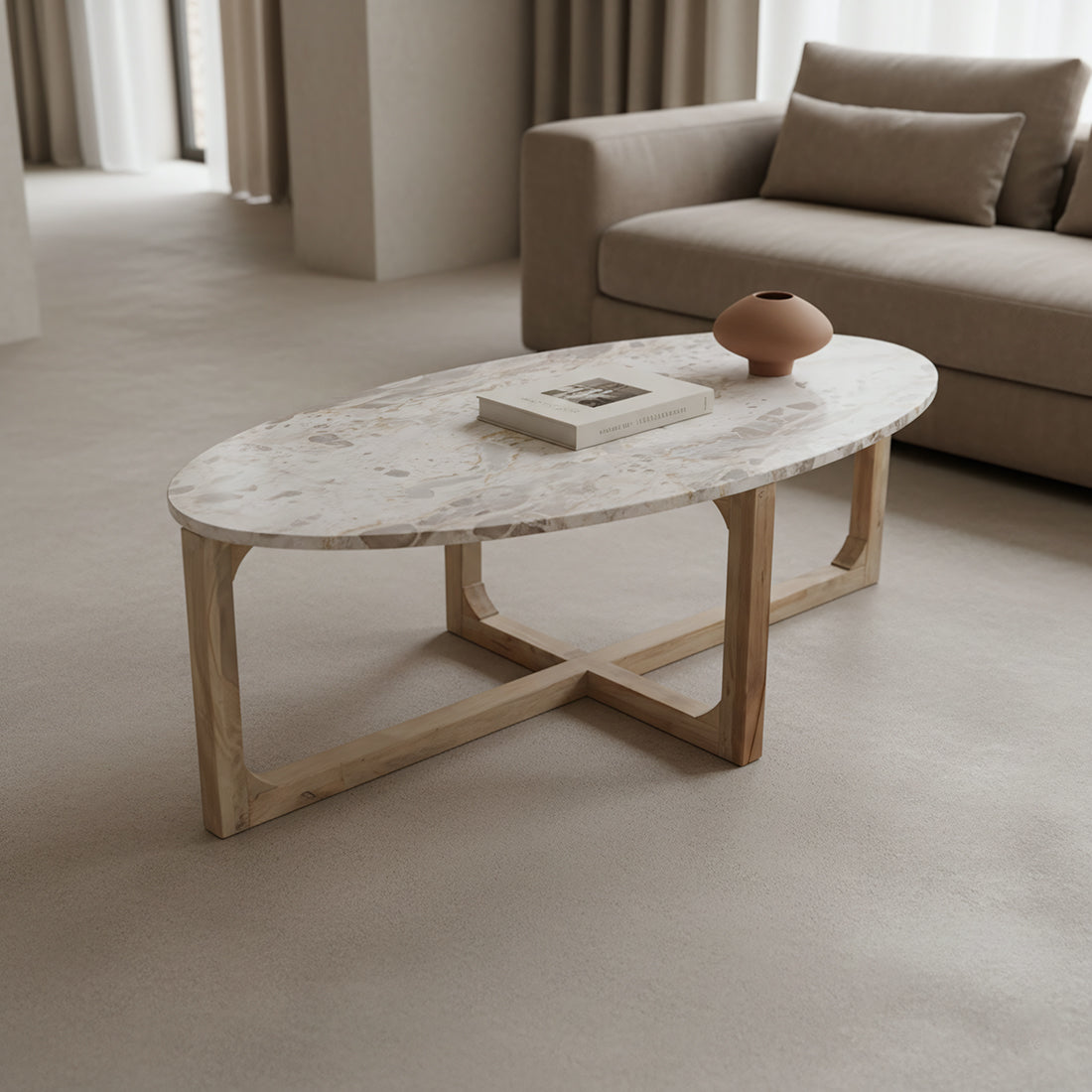 Marmeren Salontafel Ovaal Crème Raw Materials