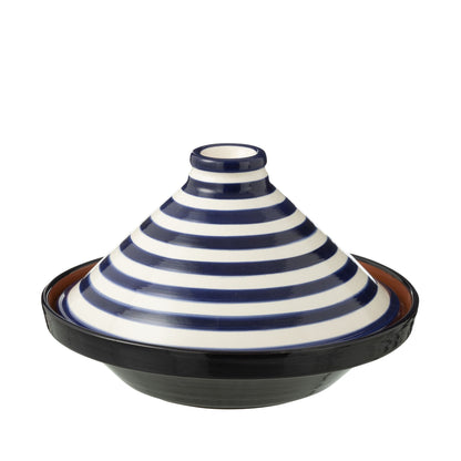 Tagine Granada Strepen Cobalt Blauw/Wit Keramiek J-Line