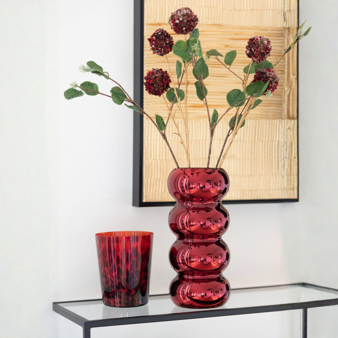 Vaas Rups Glas Donkerrood Ø13,5x30cm J-Line