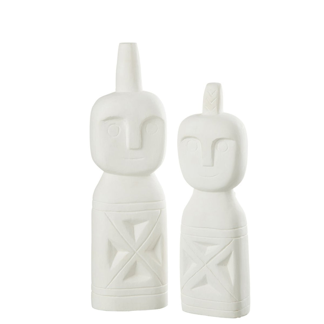 Afrikaans Gerkefd Figuur Hout Wit Set van 2 - Beeld - J-Line - livinglovely.nl