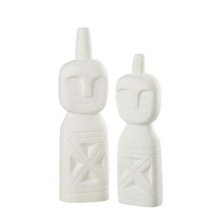 Afrikaans Gerkefd Figuur Hout Wit Set van 2 - Beeld - J-Line - livinglovely.nl