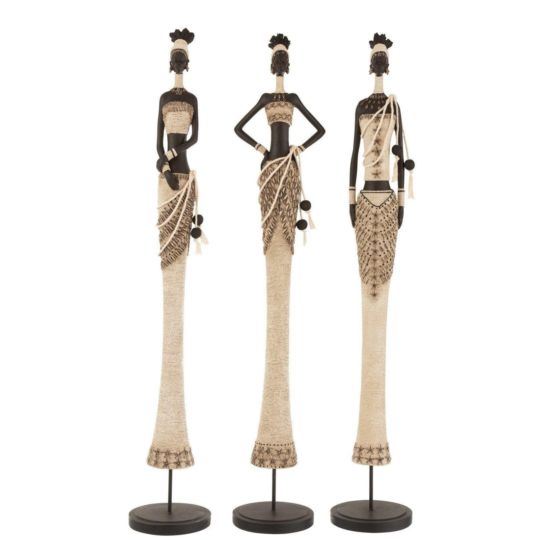 Afrikaanse Vrouw Poly Bruin/Beige Large set van 3 - Ornament - J-Line - livinglovely.nl