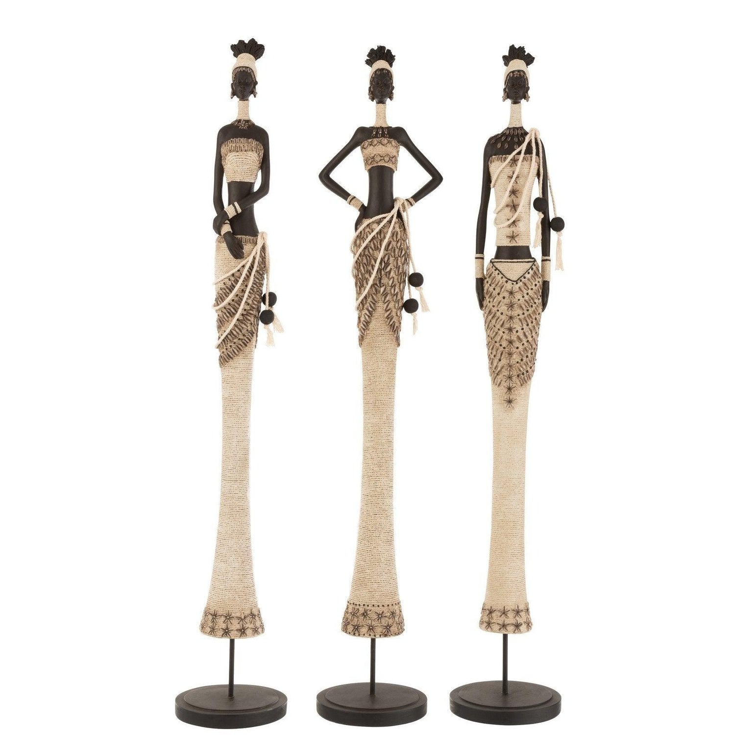 Afrikaanse Vrouw Poly Bruin/Beige Large set van 3 - Ornament - J-Line - livinglovely.nl