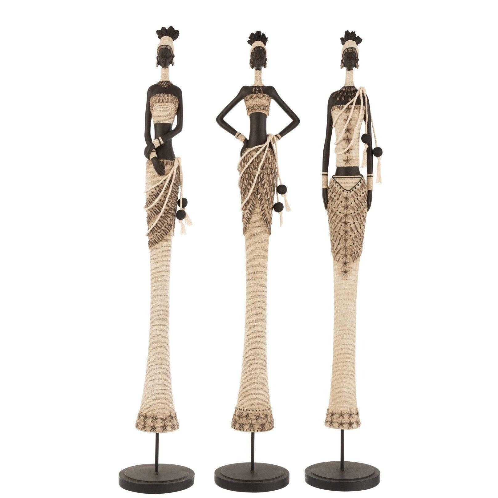 Afrikaanse Vrouw Poly Bruin/Beige Large set van 3 - Ornament - J-Line - livinglovely.nl