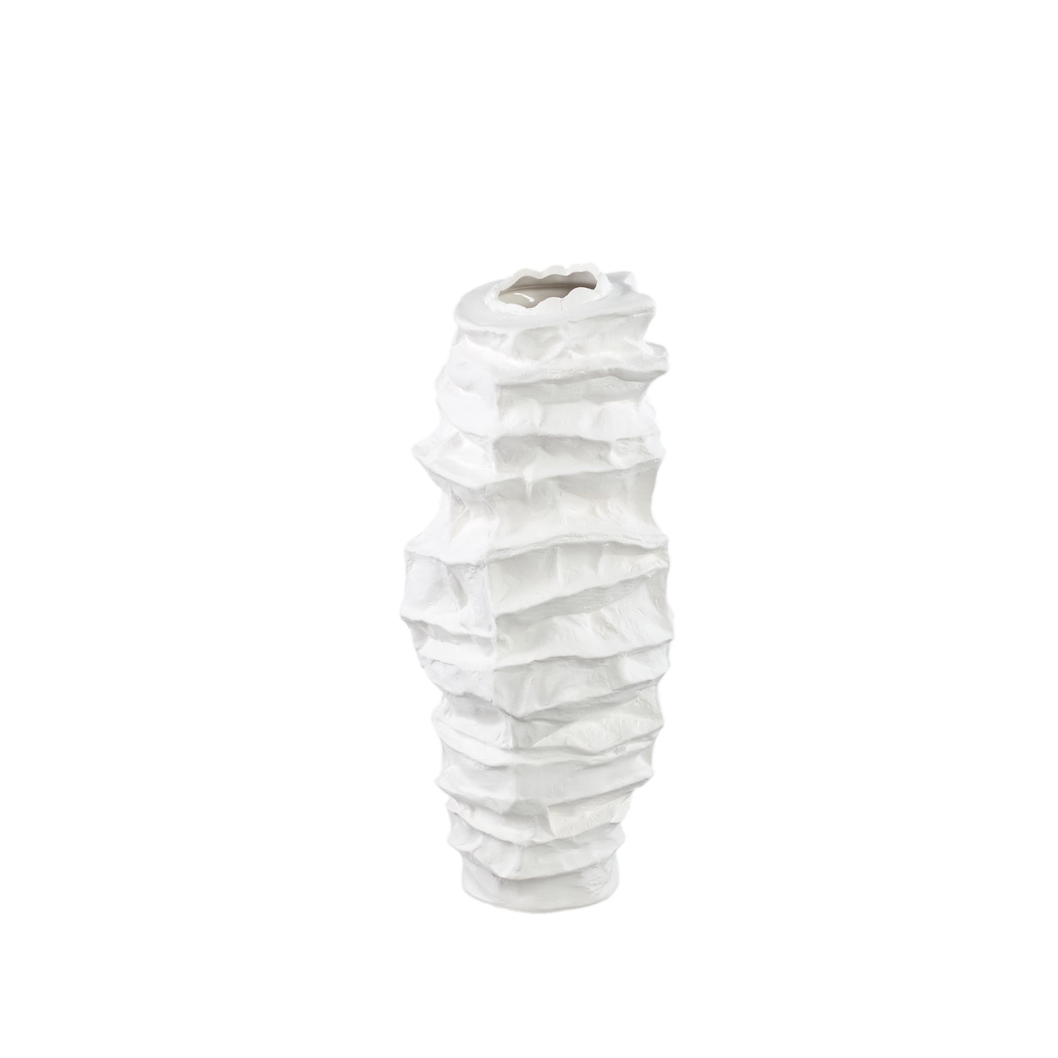 Aharon White Ceramic Irregular Shaped Vase Slim S 20x18x42cm PTMD - Vaas - PTMD - livinglovely.nl