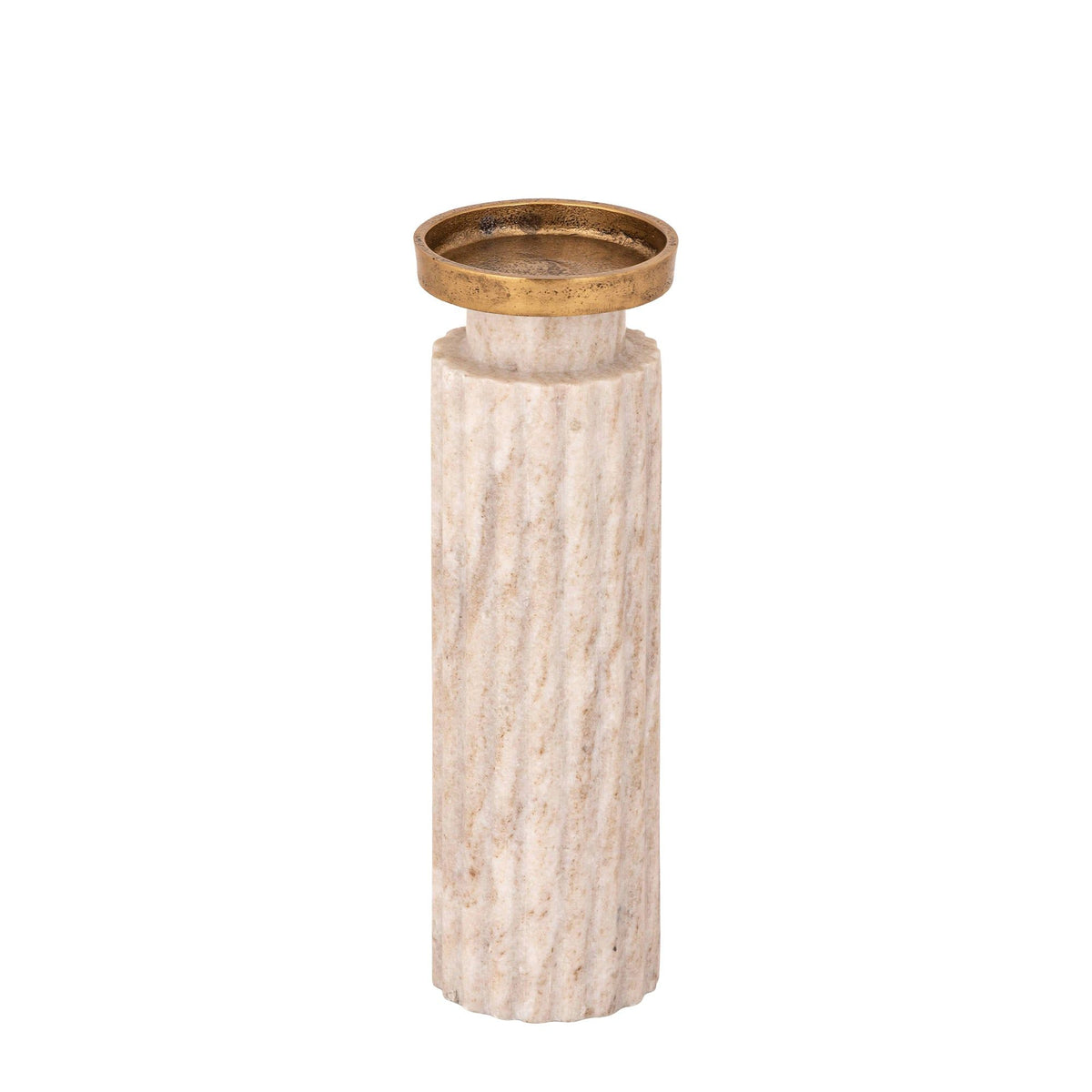 Alani Kandelaar Marmer Beige Geribbeld Large van PTMD, ander aanzicht van de kandelaar in beige marmer