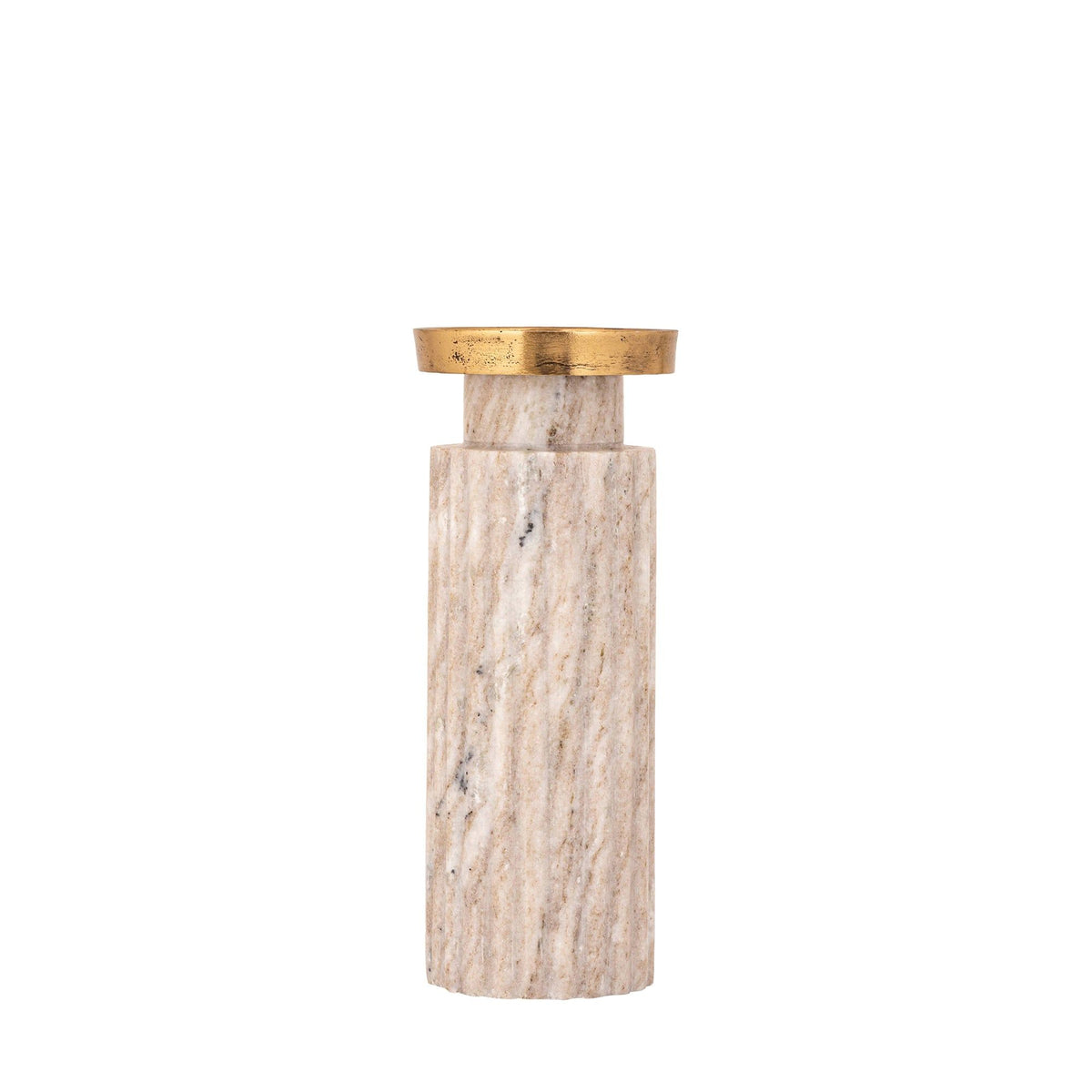 Alani Kandelaar Marmer Beige Geribbeld Medium van PTMD, vooraanzicht van de geribbelde kandelaar op wit