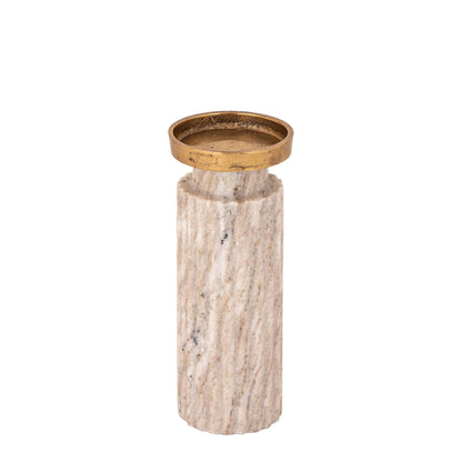 Alani Kandelaar Marmer Beige Geribbeld Medium van PTMD, ander aanzicht van de kandelaar in beige marmer