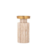 Alani Kandelaar Marmer Beige Geribbeld Small van PTMD, vooraanzicht van de geribbelde kandelaar op wit